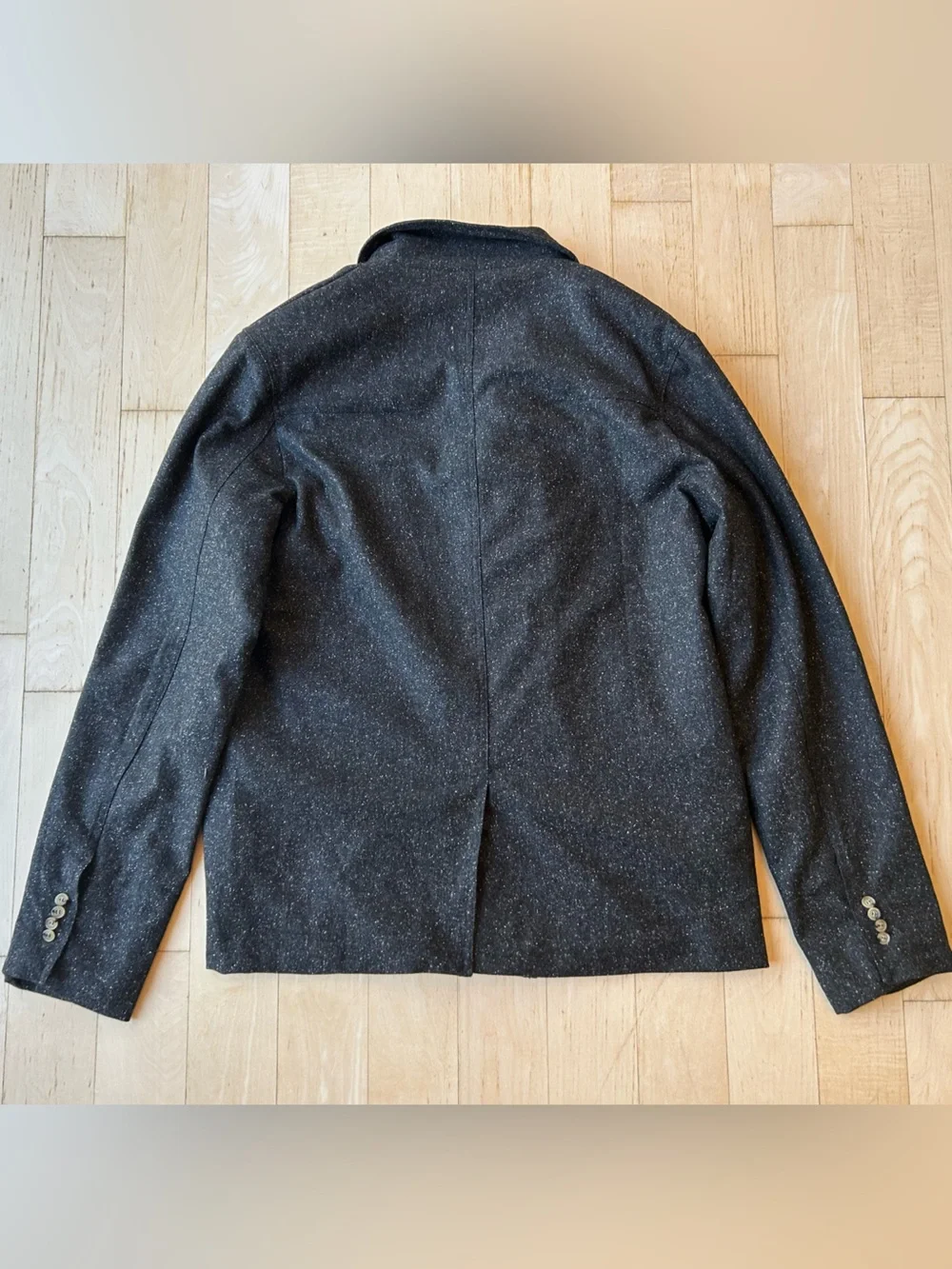 Alexandria Men’s Black Speckled Wool-Blend Double-Breasted Jacket Size Medium